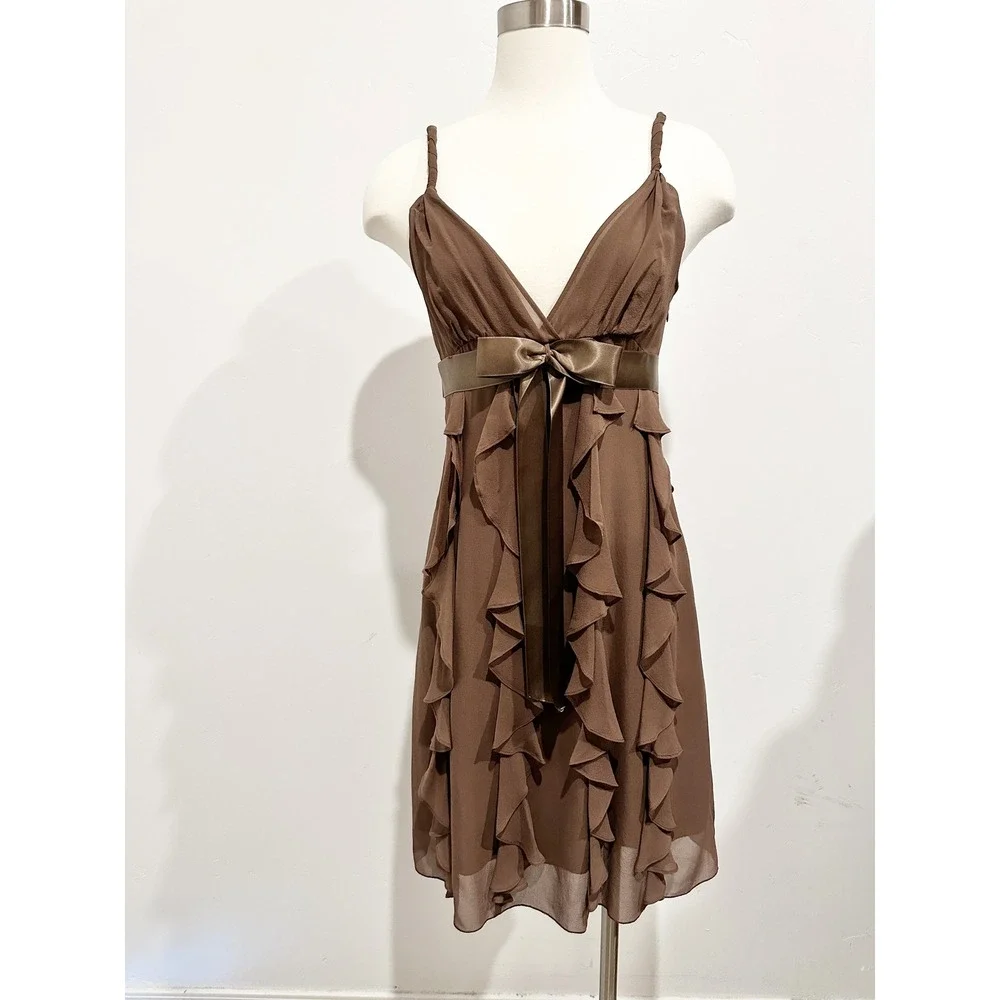 Bcbgmaxazria Dresses | Nwt Bcbg Max Azria Y2k Brown Ruffle Silk Dress Size 4 | Color: Brown | Size: 4 | Ernestgrace's Closet Bcbgmaxazria Dresses | Nwt Bcbg Max Azria Y2k Brown Ruffle Silk Dress Size 4 | Color: Brown | Size: 4 | Ernestgrace's Closet